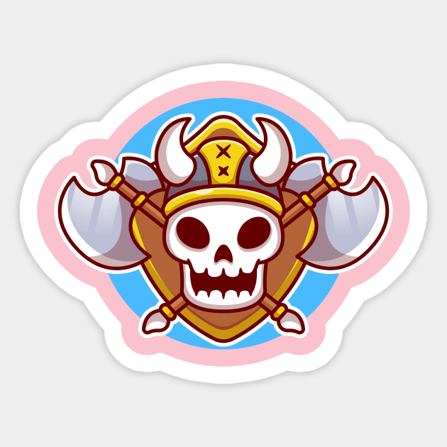 Cute Viking Skull With Ax Cartoon Sticker by Catalyst Labs